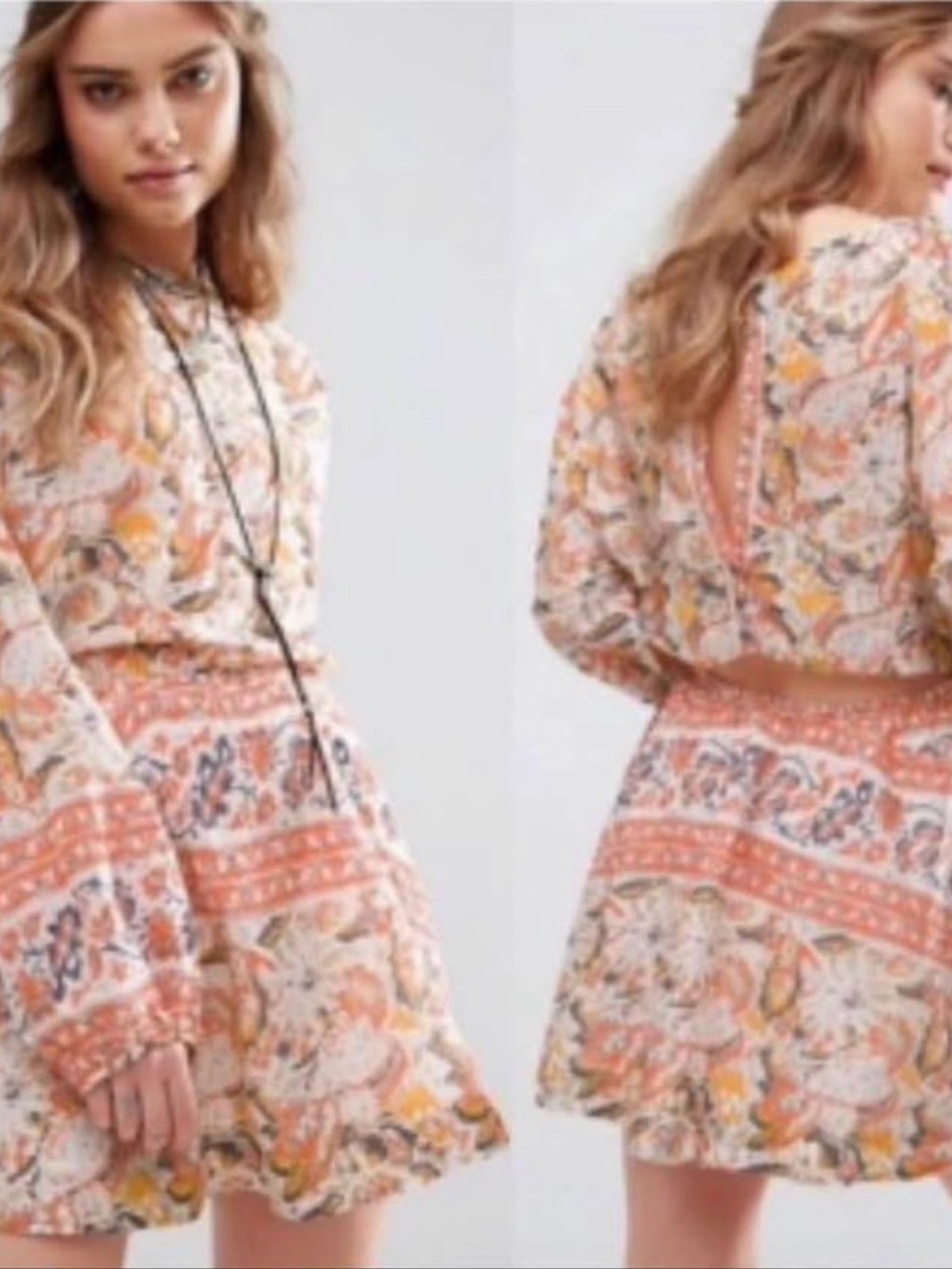 Free People Peach Floral Boho Mini Dress